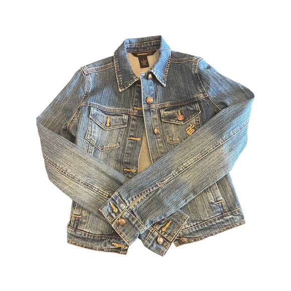 Rocawear Vintage Y2K Womens Jean Jacket Small Cropped Denim Dark Wash Beaded - Picture 11 of 16